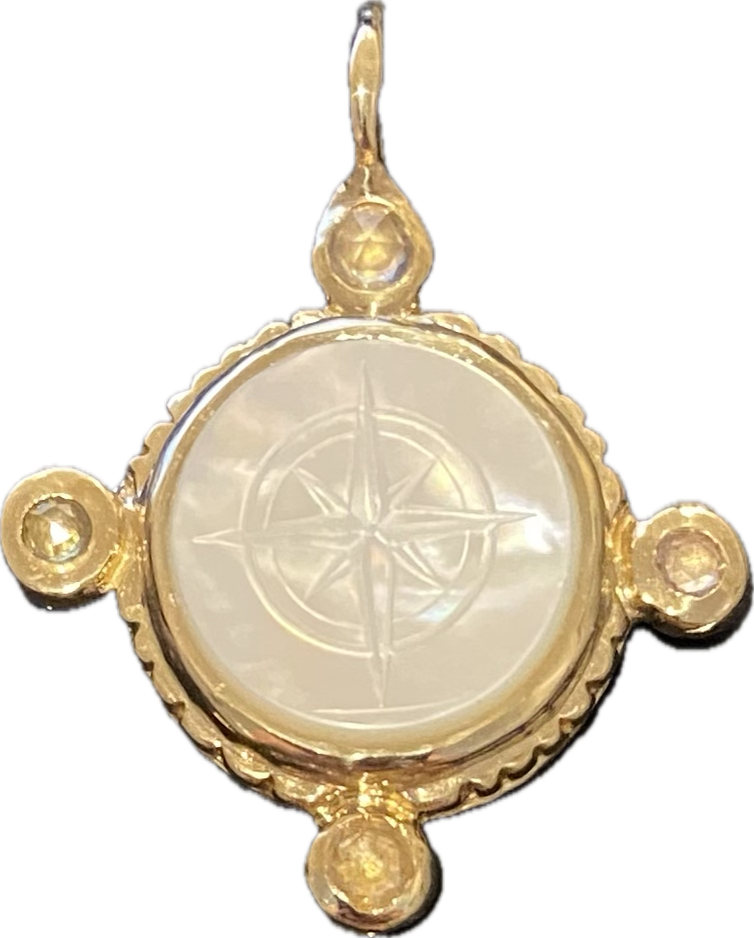 Gold and Mother of pearl engraved compass