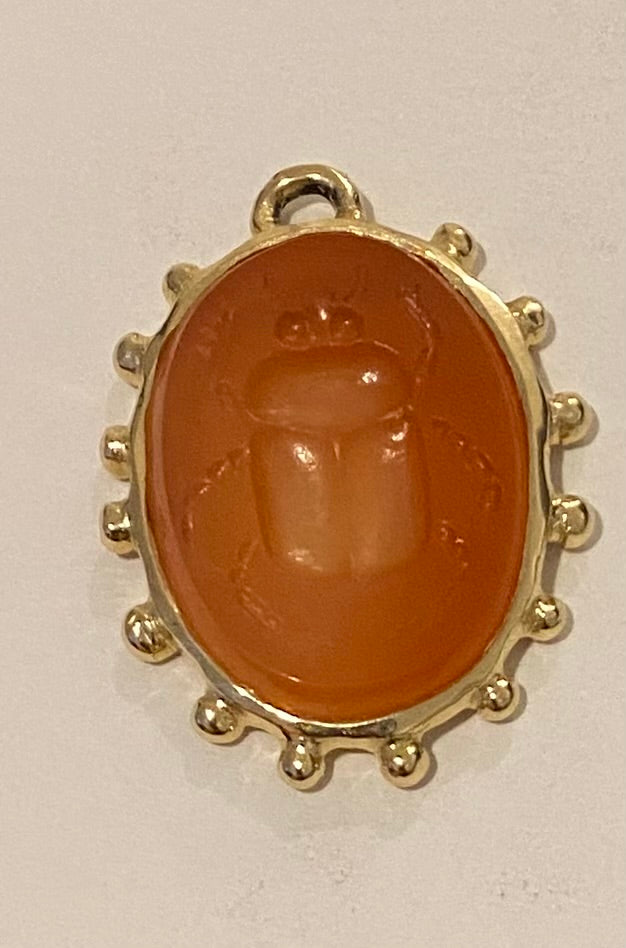Gold and Carnelian Scarab  engraved charm