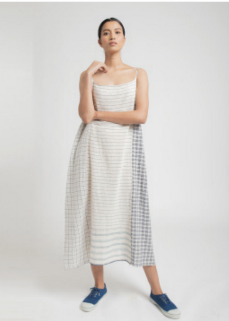 Natural White and Blue Injiri Slip Dress
