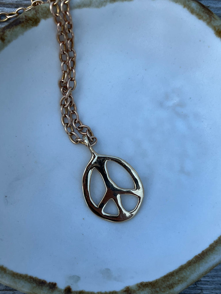 14k Solid Yellow Gold Peace Sign Charm