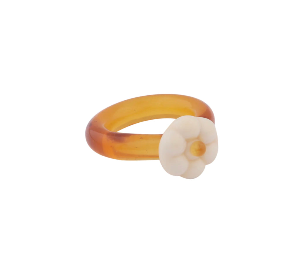 Daisy Amber and Ivory White Glass Ring